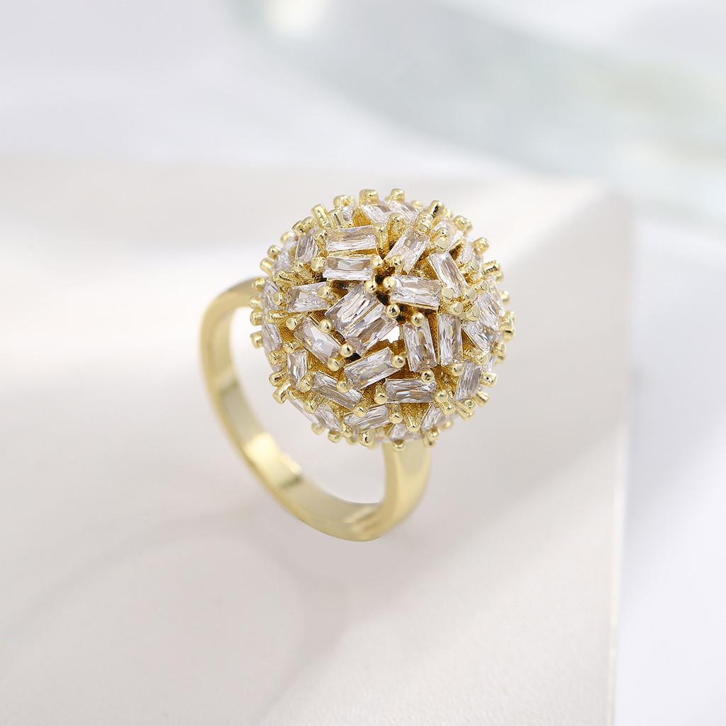Copper Zircon Flower Open Ring For Women With Adjustable Size And Christmas Holiday Style