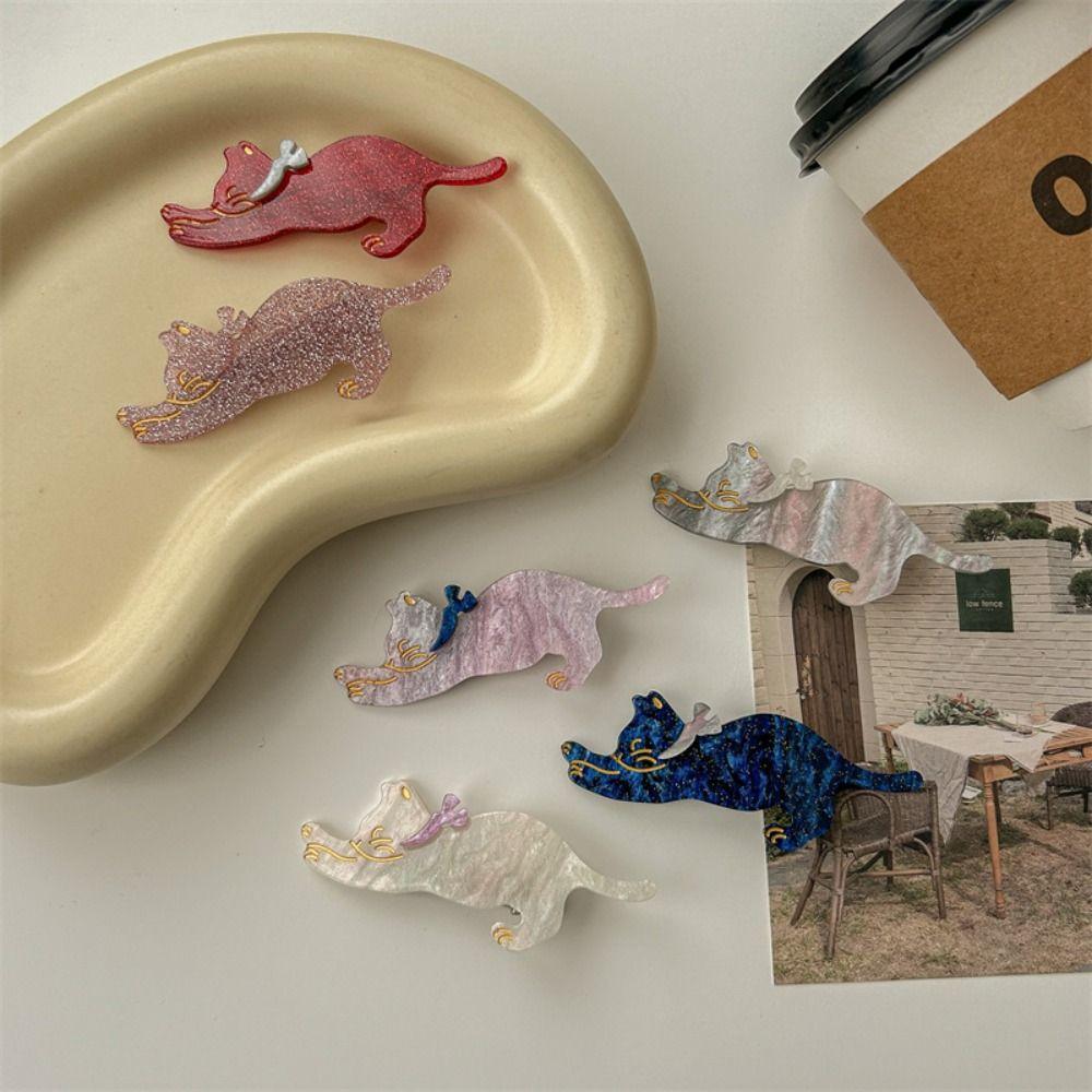 Cartoon Cat Hair Clip Colorful Cat Duckbill Clip Gift Acetic Acid Hair Clip  Party