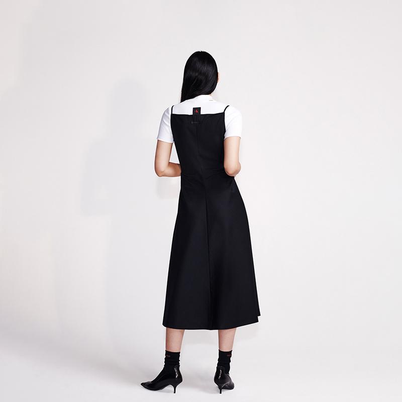 Calvin Klein Wool Blend Sexy V-Neck A-Line Slip Dress Women Dresses Space-Black 40484WF
