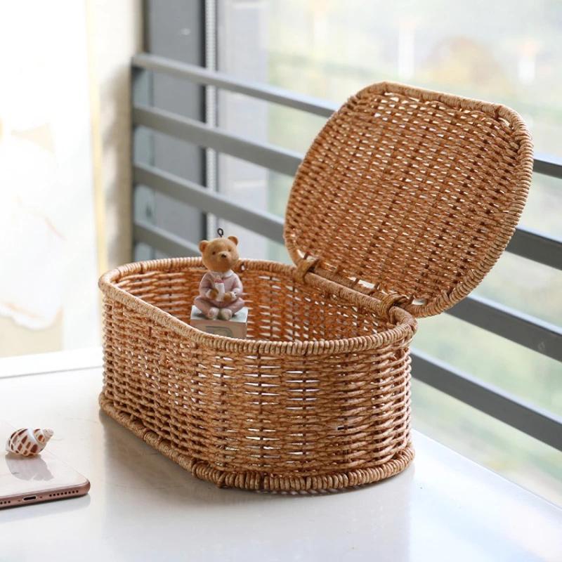 Böhmischer Aufbewahrungskorb aus Rattanimitat - Gewebte Aufbewahrungsbox, Staubdichter Besteckhalter, Heimdekorationskorb Küchenorganisator