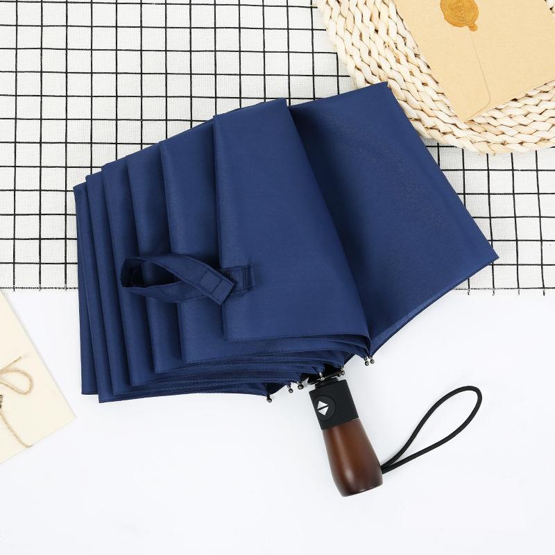 Ten-bone Windproof Umbrella Three-fold Automatic Umbrella Folding Umbrella Men's Solid Wood Retro Gentleman Umbrella