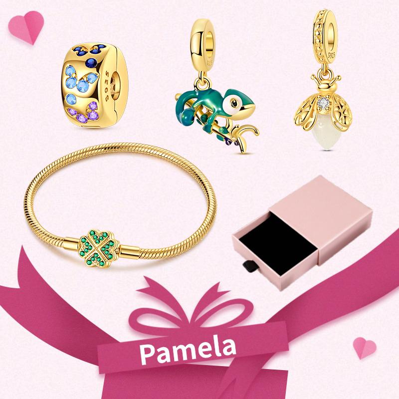 Pink Heart Charm Set 925 Original Silver Charms Bracelet With Gift Box For Women Wedding Anniversary Jewelry Gift 4pcs/lot
