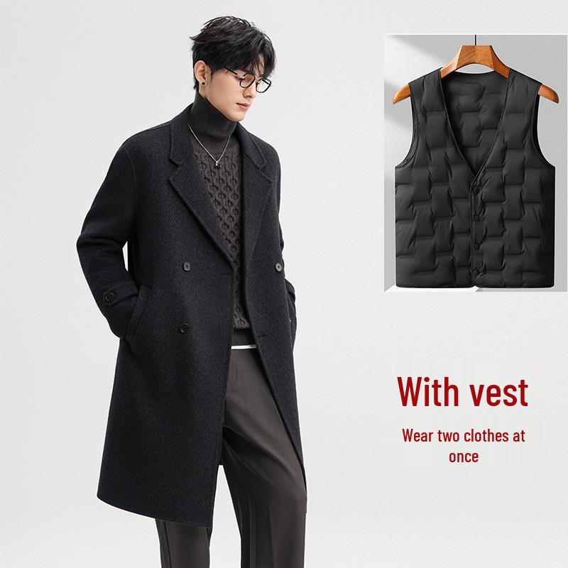 2025 Autumn/Winter Men's Double-Sided Wool Double-Breasted Trench Coat, Mid-Length with Lapel