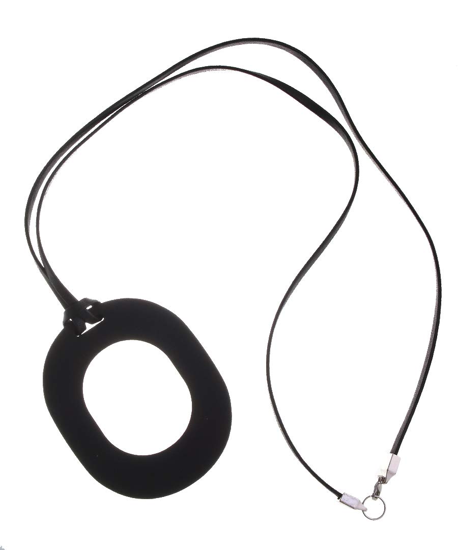 [VINGTAINE] Circle Plate Long Leather Necklace, Sophisticated Black, Elegant Casual Fashion C3270-