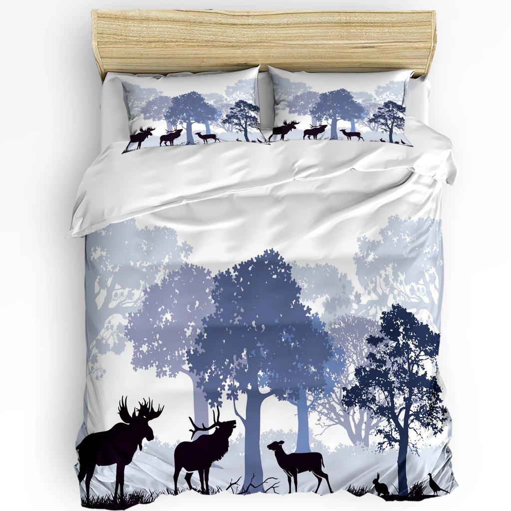 Waldtier Hirsch Birke Ahorn Gras Bettbezug mit Kissenbezug Kundenspezifisches 3-teiliges Bettwäscheset Steppdeckenbezug Doppelbett Heimtextil