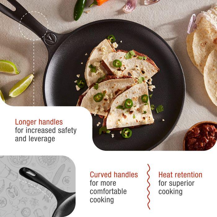 Plaque à Griller Comal en Fonte Émailleé Induction pour Pizza 26cm Feu, Barbecue Victoria 34504 Noir