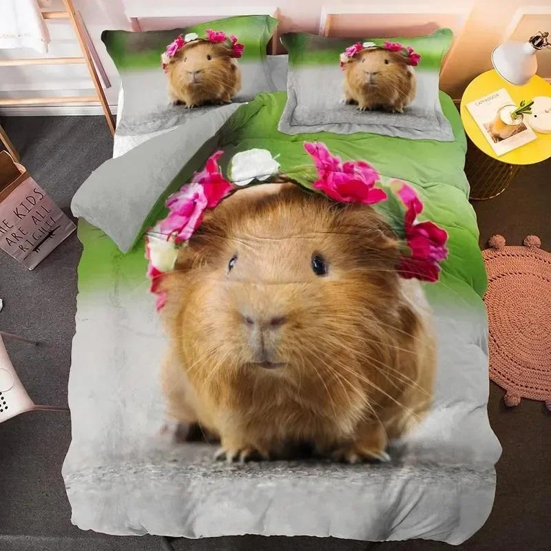 Guinea Pig Bedding Set Cute Mouse 3D Duvet Cover Animal Comforter Cover for Kids Boys Girls Teen Soft Twin Polyester Quilt Cover