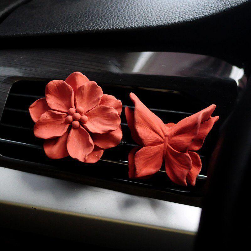 Retro Flower Car Air Outlet Aromatherapy Fancy Niche Style Camellia Car Vent Fragrant Stone Aroma Diffuser
