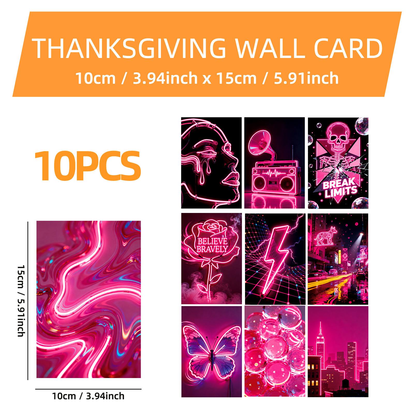 

10 Pcs/Set Pink Neon Wall Cards, Creative Romantic Aesthetic Room Decor Cards for Indoor Ambiance Decoration