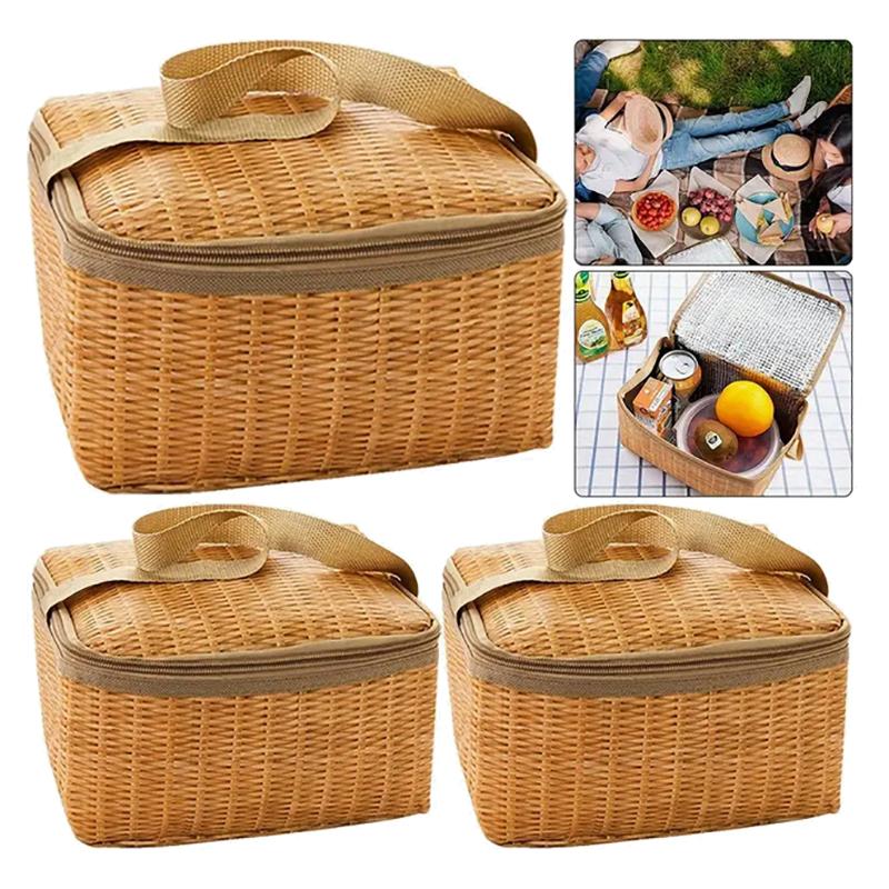 Tragbare Picknicktasche für den Außenbereich, wasserdicht, isoliertes Geschirr, Thermokühler, Lebensmittelbehälter, Korb für Camping-Picknick