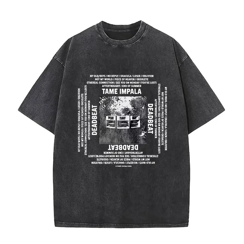 Tame Impala Rock Band Deadbeat  Tour Album Unisexs Vintage Oversized Washed Short Sleeve Tshirt Hip Hop Fans Gift Tshirt S