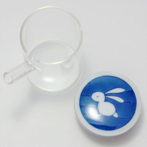 HASAMI Porcelain Clear Pot with Soy Sauce Dispenser, Rabbit Pattern, Large, 009228C701