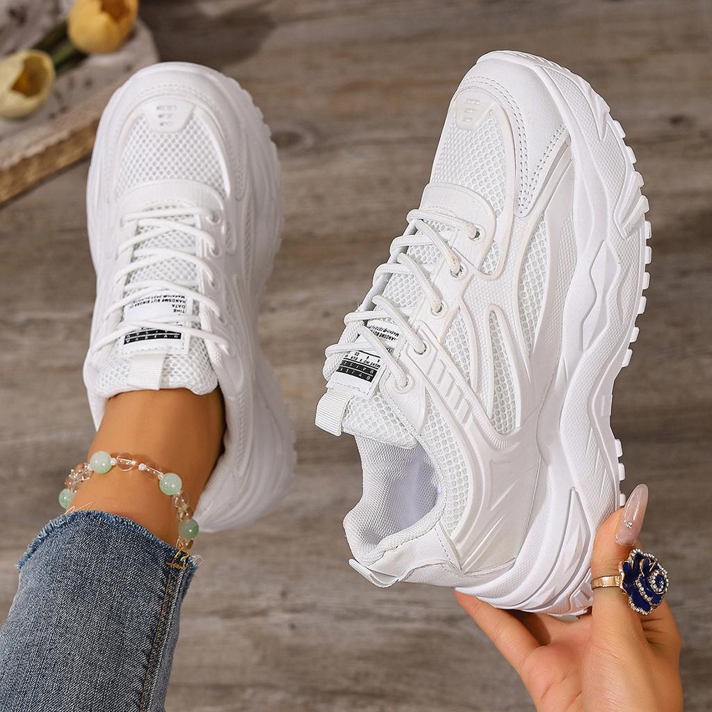 White Sneakers Women  New Leather Chunky Sneakers Women's Sports Shoes Thick Tennis Vulcanized Shoes Basket Platform Shoes