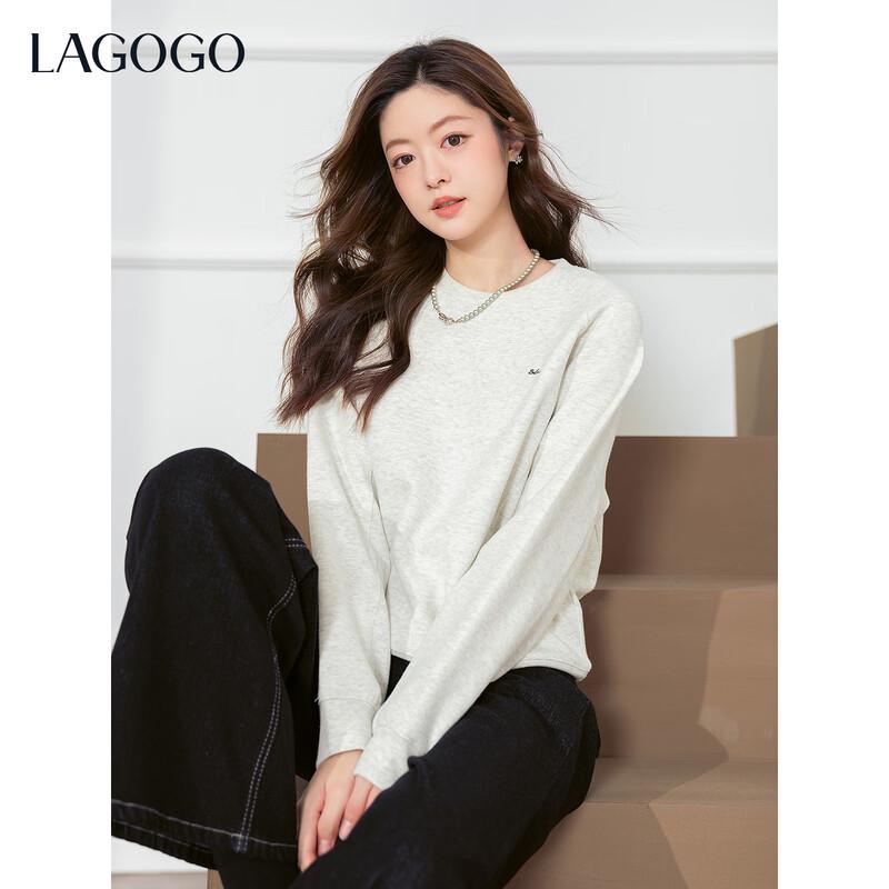 LAGOGO Women s Simple Round Neck Sweatshirt S