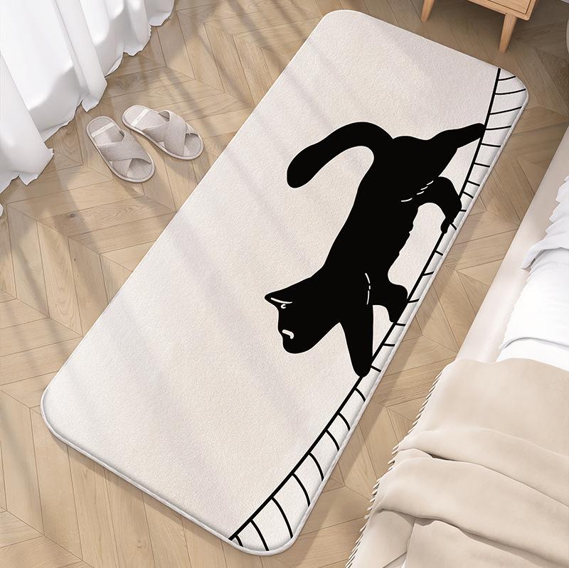 Cute Black White Cat Long Runner Rug Cartoon Kitten Print NonSlip Floor Mat for Bedroom Living Room Cat Lover Home Decor