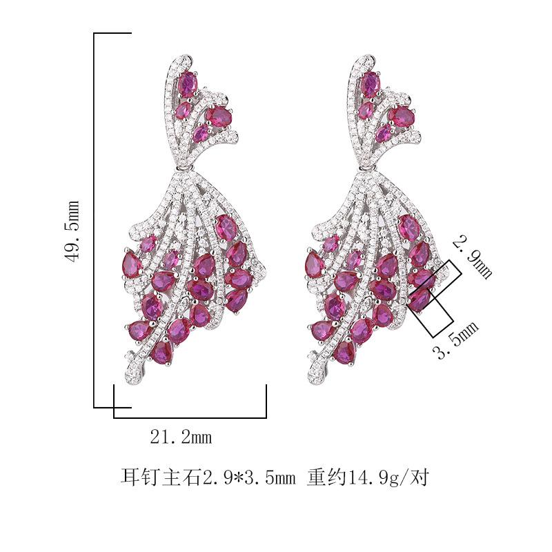 New Earrings Fashionable Fan-shaped Flower Red Corundum Micro Inlaid Zircon Women's Batch