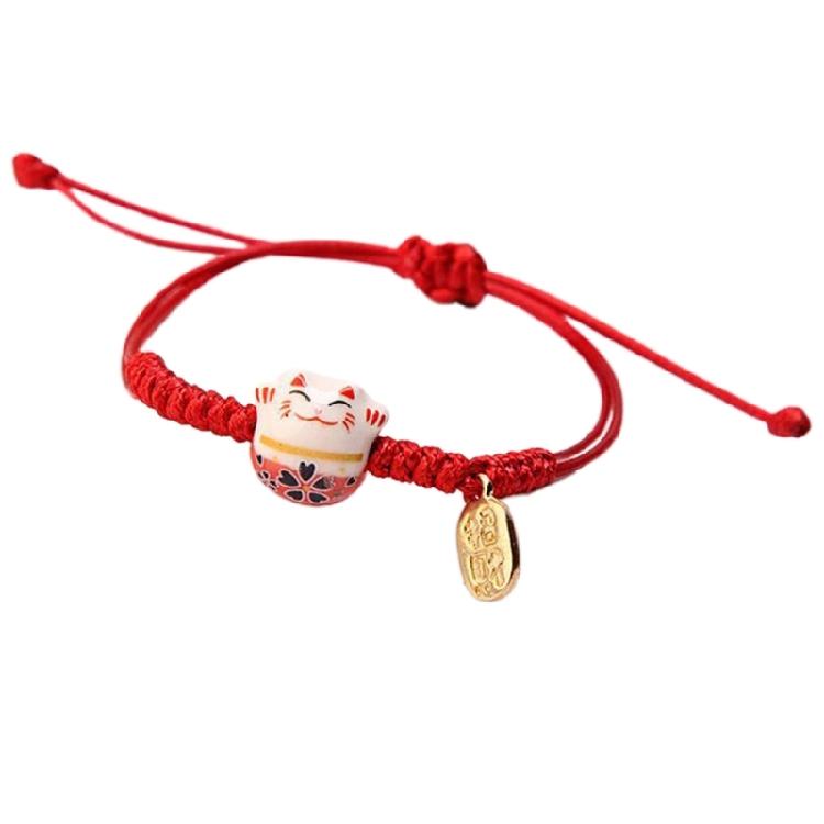 Cute Maneki Neko Couple Bangles Charm Versatile Lovely Ceramic Woven Bracelet