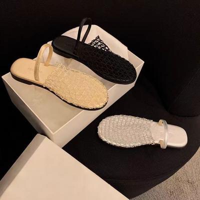 Sheepskin~ Premium Baotou Mesh Flat Bottom Sandals Women 2025 Summer New Outfit Fashion One-word Slippers