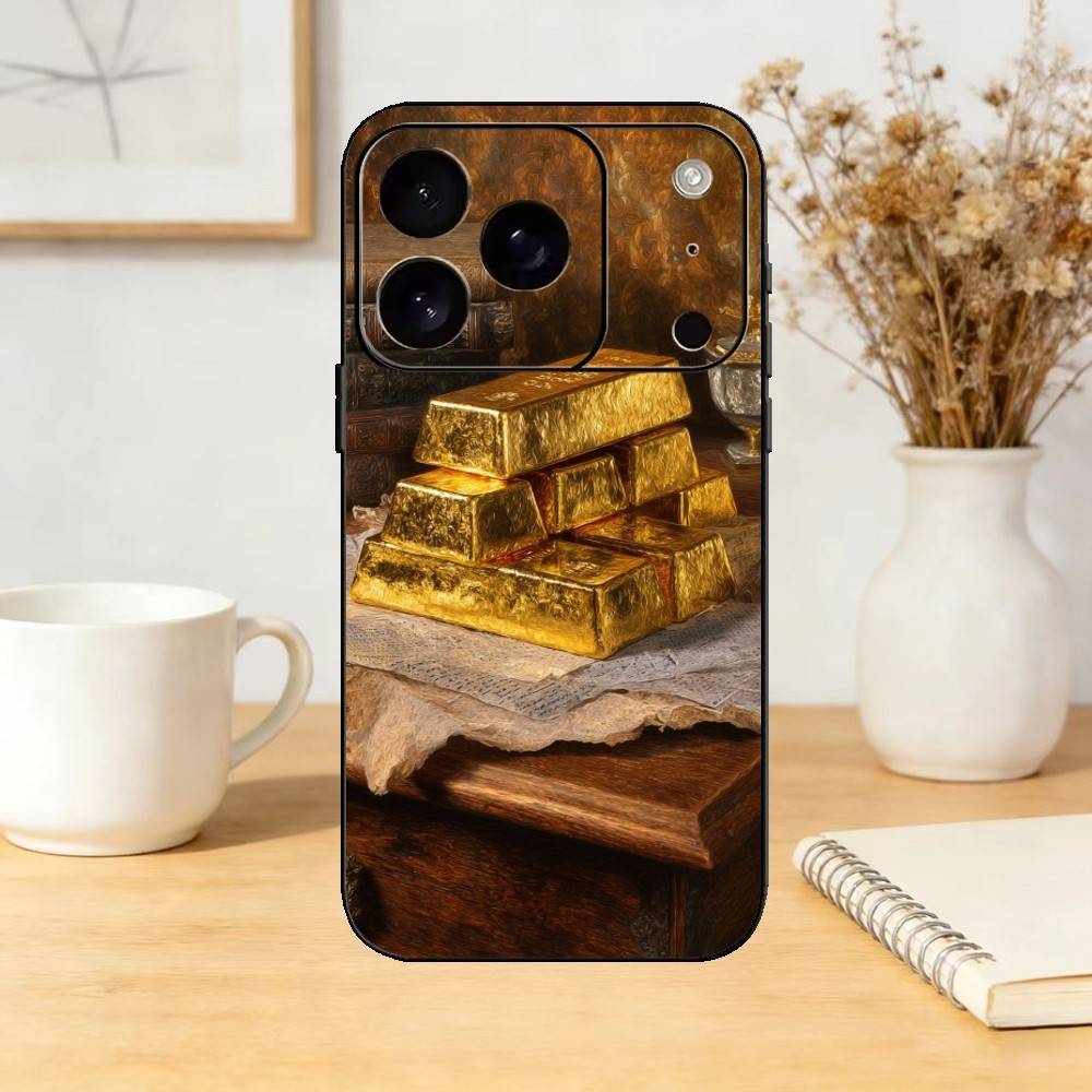 

Fine Gold Phone Case For iPhone 17,16,15,14,13,12,11 Plus,Pro Max,SE4Soft Silicone Black Cover iPhone12PROMAX