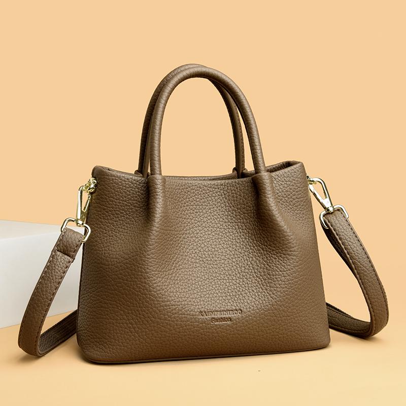 Ladies' Soft Leather Tote Bag, Luxury Designer Handbag, Solid Color Ladies' Shoulder Bag, and Minimalist Crossbody Bag