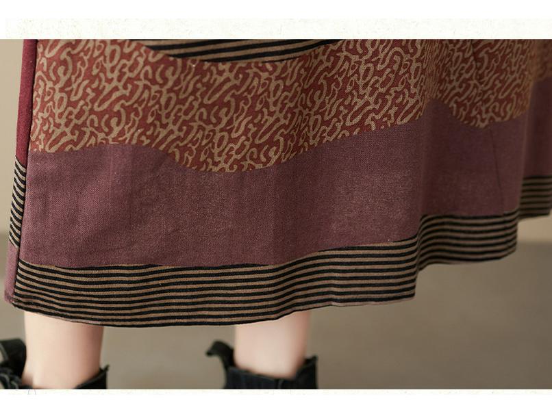 Artistic Temperament Cotton Linen Round Neck Long Sleeve Casual Dress for Women