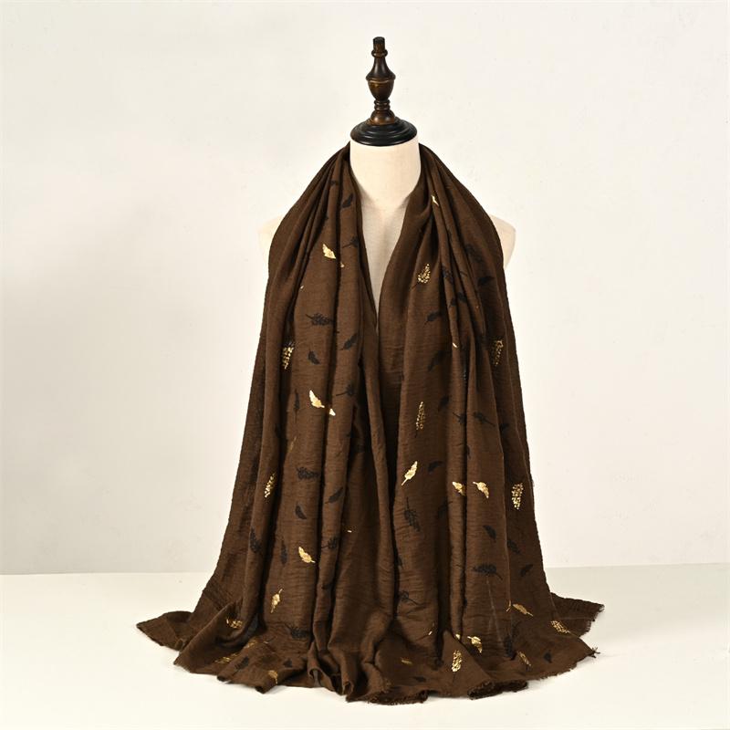 

Bronzing Feathers Cotton Hijab Scarf For Muslim Woman Hijabs Shawl Viscose Soft Headband Ethnic Islam Turban Female Headscarf