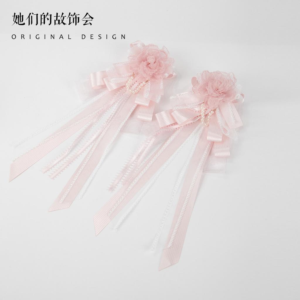 Sweet Bow Lace Hairpin Pink Hair Accessories Handmade Lolita Hair Accessories