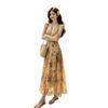 French oil painting print halter neck dress women's first love long dress gentle and beautiful beach dress..