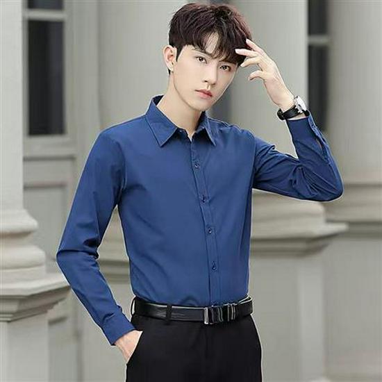 

Мужская белая приталенная рубашка с длинным рукавом - корейский стиль, весна/осень, универсальная однотонная деловая одежда XL (115-125 jin)