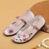 Woman's New Flat Sole Mesh Embroidered Shoes Summer Soft Sole Round Toe Breathable Light Buckle Strap Ethnic Style Nude Shoes