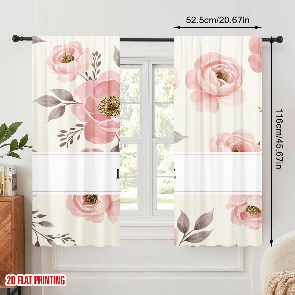 2pcs 2D flat printing Drapes Pink Floral Love Fabric Without Electricity Festive Wall Decor for Indoor Celebrations Room Garden