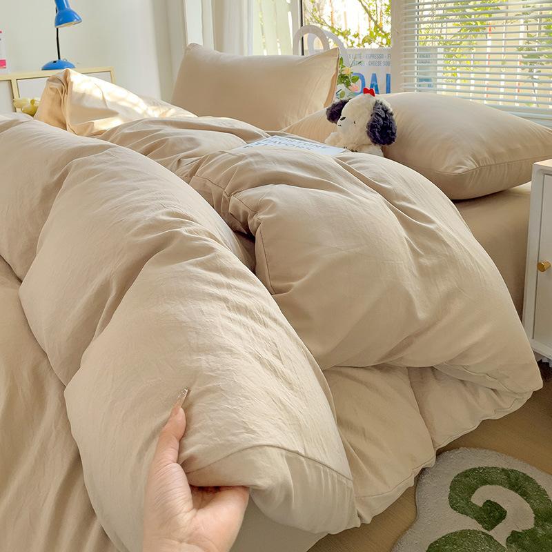 Class A Maternal And Infant Grade Solid Color Four-Piece Set Washed Cotton Double Quilt Cover Dormitory Bed Sheet 3Pcs Set Bed Hat Quilt Cover