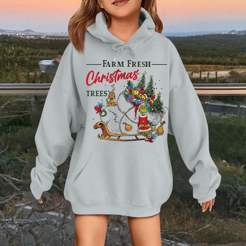 Children's Fashionable Casual Long-sleeved Loose Christmas Print Pullover Hooded Sweatshirt