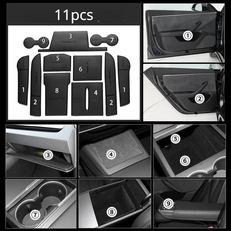 

Противоскользящий коврик для чашки Tesla New Model3 Highland 2024, коврики для ворот, кожаные накладки, нескользящие наклейки для автомобиля, аксессуары для интерьера