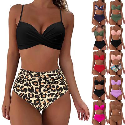 Nové dvoudílné plavky bikini dámské těsné pevné pouzdro stahuje sexy vysokopásé plavky dámské