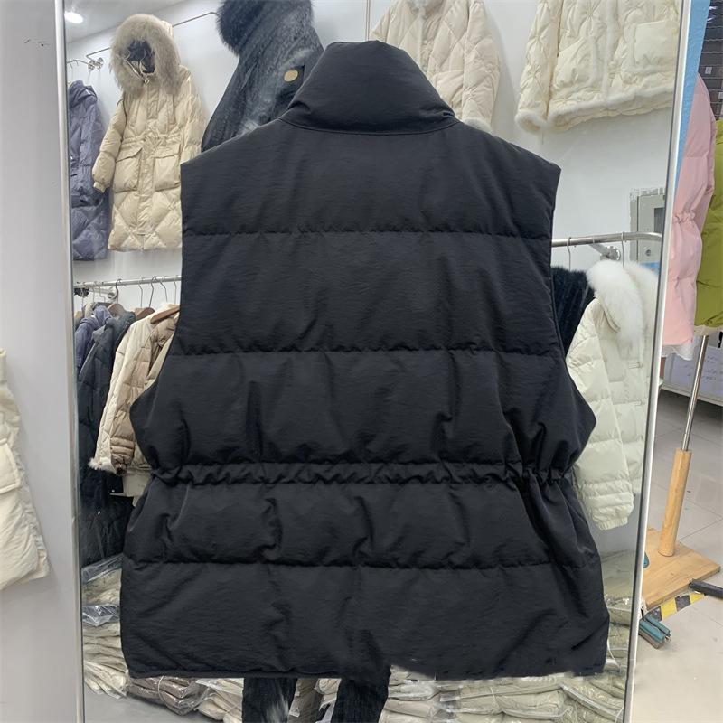 Winter Autumn Women's Stand Collar Solid Color Sleeveless Warm Vest Jacket Ladies Loose Chic White Duck Down Coat