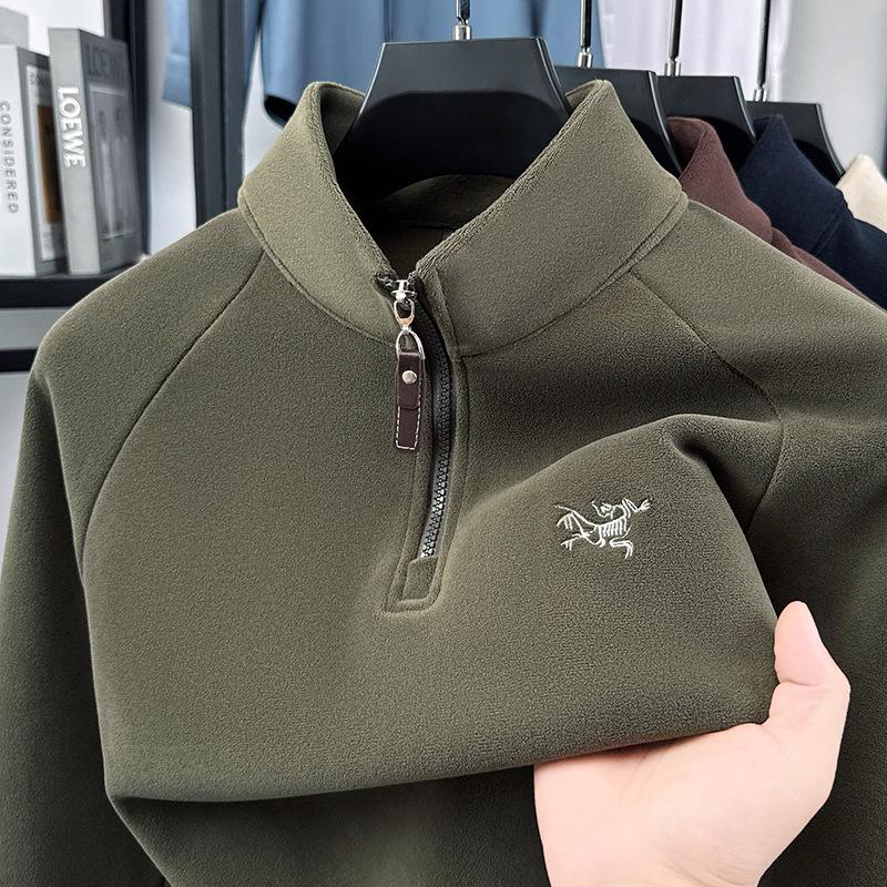 Men's Half-Zip Oatmeal Fleece Wool Hoodie, Autumn/Winter, Stand Collar, Fashionable & Versatile Long Sleeve