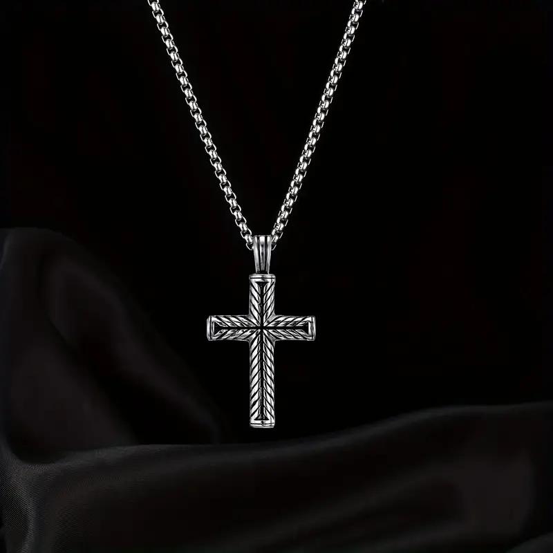 Simple Stainless Steel Necklace with Spiral Column Cross Pendant