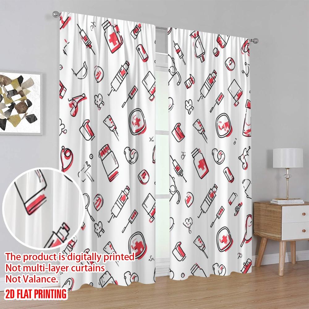 2pcs,2D plane printing Minimalist Curtains Hospital Medical Polyester Fabric (without rod) Home Decor Ldeal for Living Room &