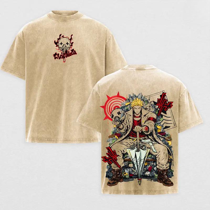 

Enjin Print T-shirt Anime Gachiakuta Clothing Men Women Casual Cotton Tshirts Retro Washed T Shirt Harajuku Male Oversized Tops XXL коричневий