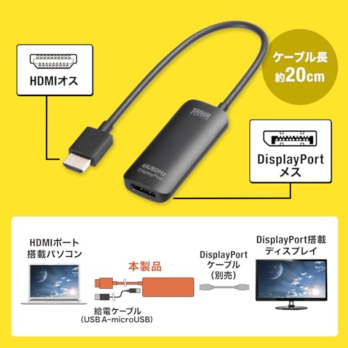 Sanwa Supply HDMI to DisplayPort Adapter (4K/60Hz) AD-HD31DP