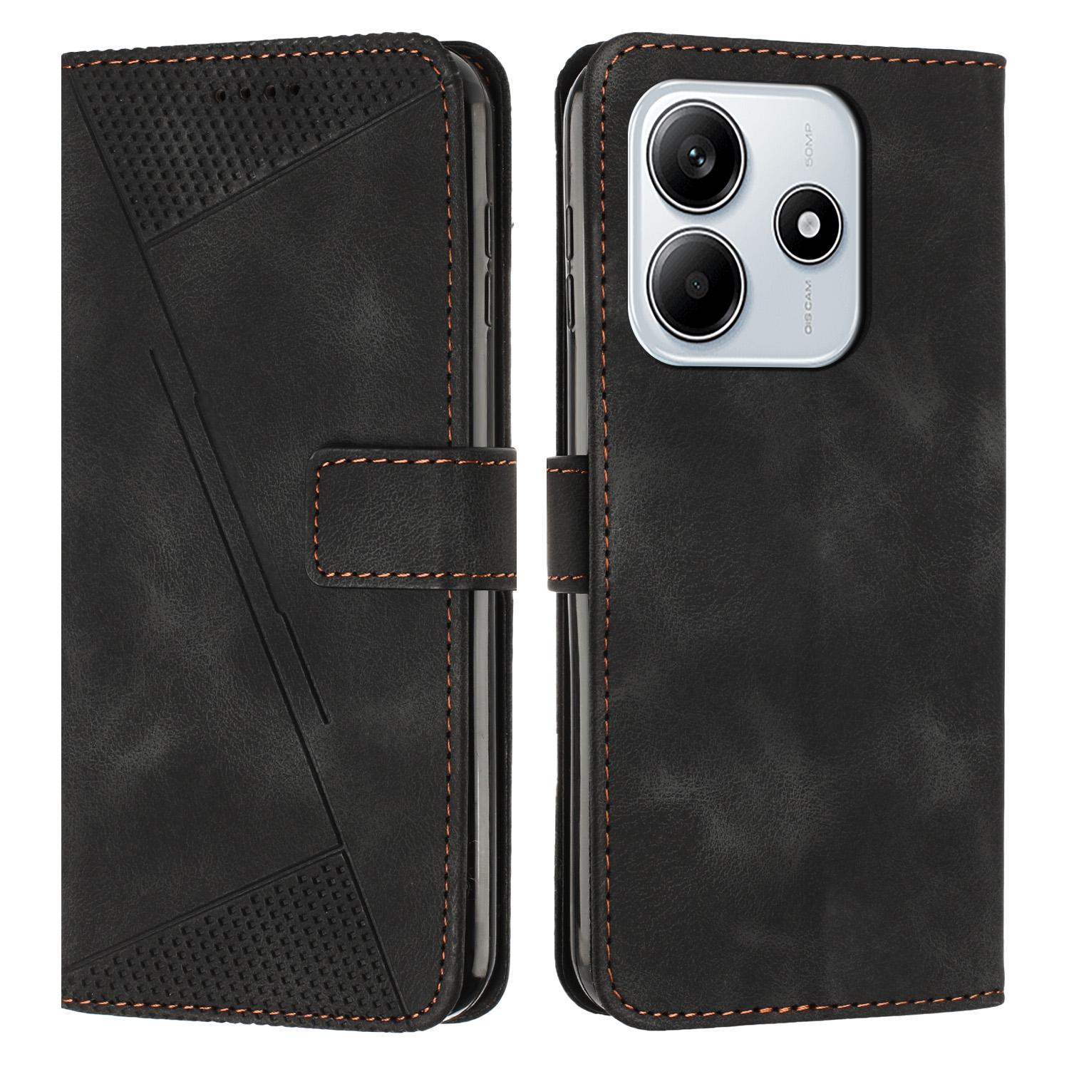 

For Xiaomi Redmi Note 14 5G Case Handbag Imprinted Triangle Leather Phone Cover Black