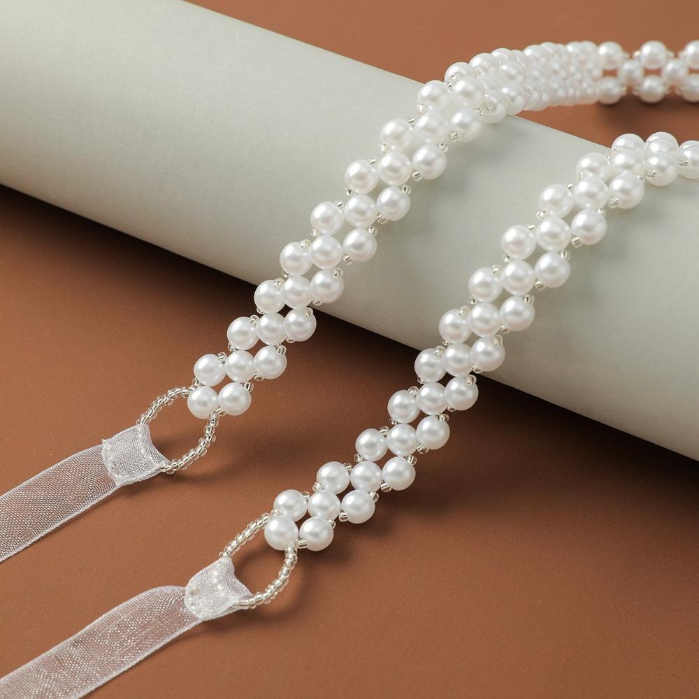 Ribbon Waistband Bling Rhinestone Waist Chain Sweet Pearl Waist Belt  Wedding