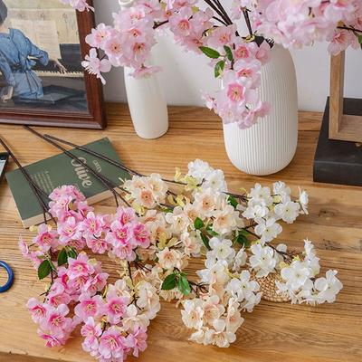 Elegant Artificial Peach Blossom Branch Plastic Fake Flower Silk Cherry Blossom  Wedding Decor