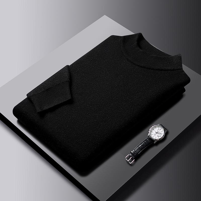 Podzimní a zimní nový pánský svetr s kulatým výstřihem, pulovr, jednobarevný, módní, ležérní pletený svetr, elastický, vysoce kvalitní podkladový svetr