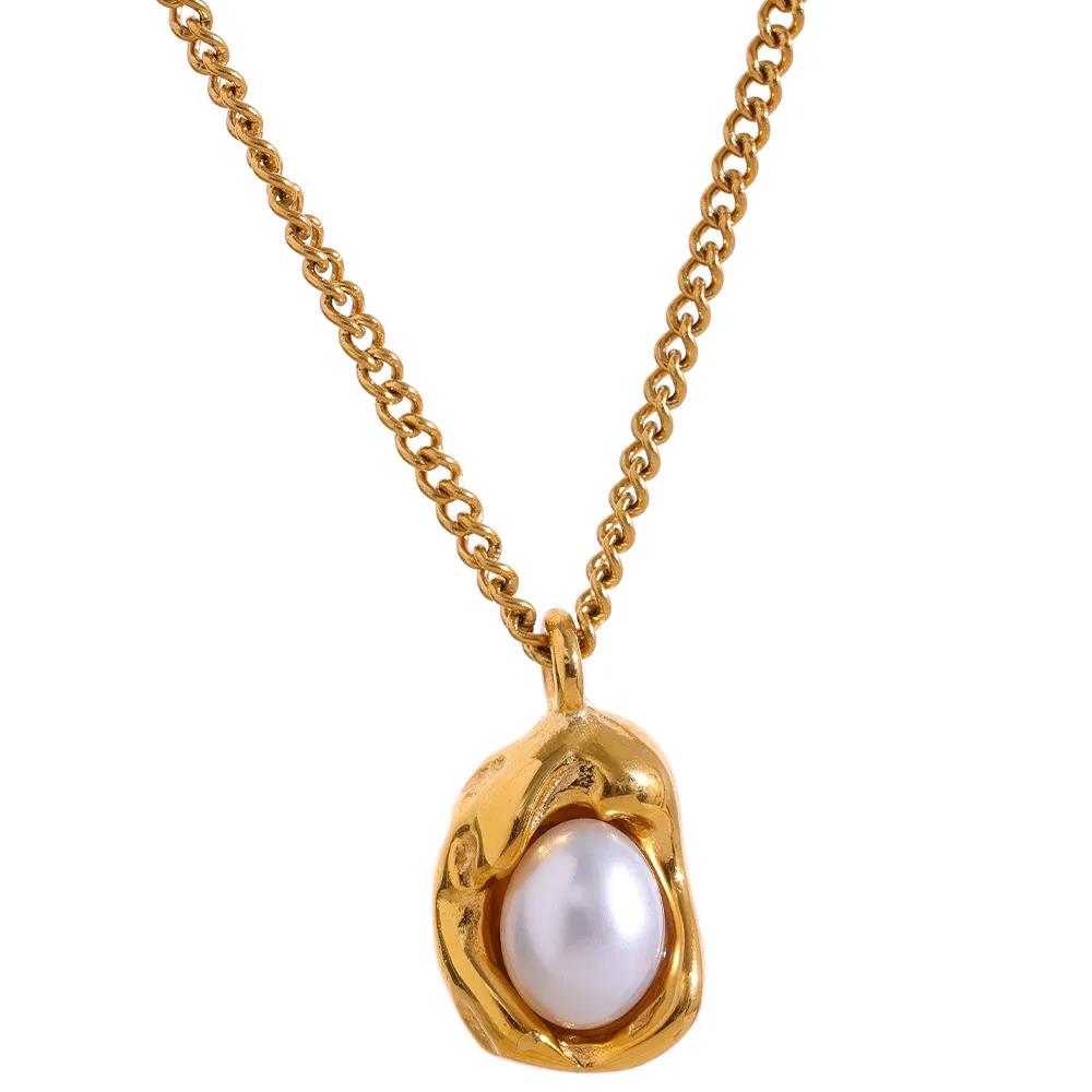Yhpup Charm Chic Imitation Pearl Drop Pendant Necklace 18k Gold Plated Elegant Fashion Chain Delicate Collar Jewelry Women Gift