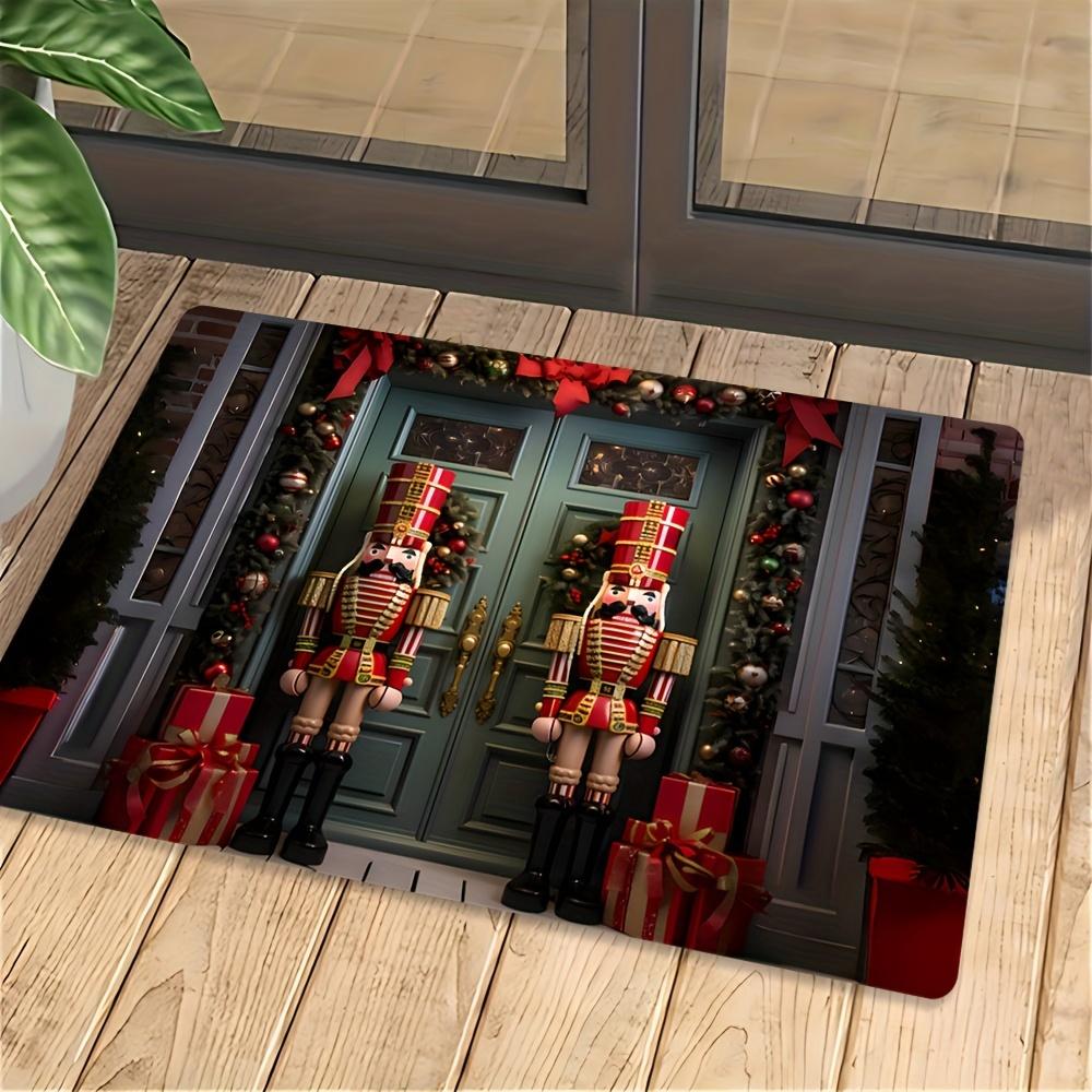 Nutcracker Flannel Christmas Mat Carpet, Non-Slip Washable Fade Resistant for Living Room Bedroom Office Hallway Decor
