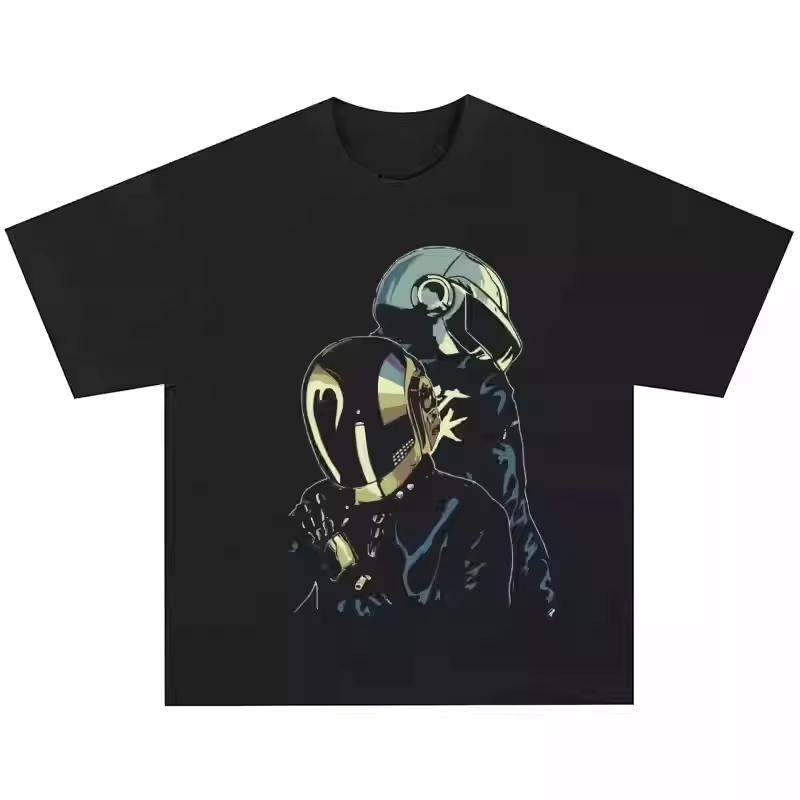 Comfortable season Daft Punk T-shirt Heren Dames Katoenen T-shirts Korte Mouw Retro Daft Punk Band Print T-shirt Heren Hip Hop Streetwear Oversized Top L