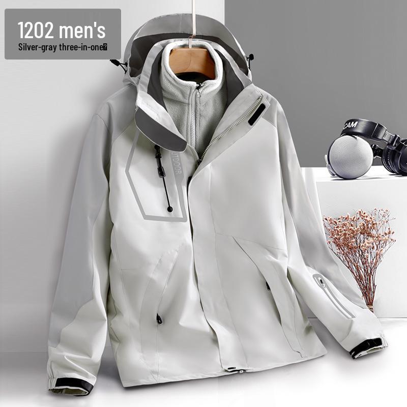 Unisex Water-Repellent 3-in-1 Jacket with Detachable Layers, Velvet Lining, Windproof & Waterproof for Autumn/Winter.