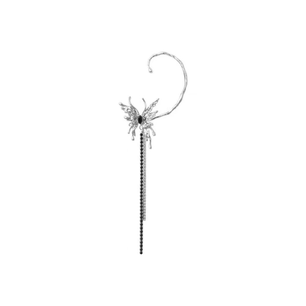 Retro Personality Liquid Metal Butterfly Long Tassels Stud Earring Integrated Ear Bone Clip Earring Ear Hanging Designer Jewelry